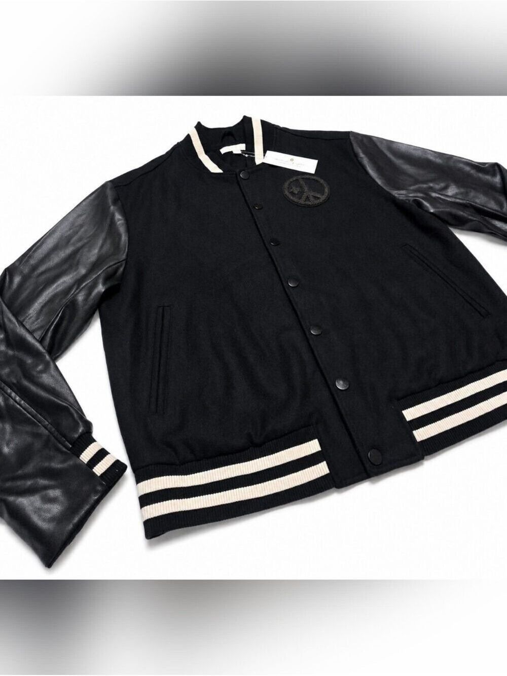 Spiritual Gangster Peace Love Yoga Black Varsity Jacket XL NWT